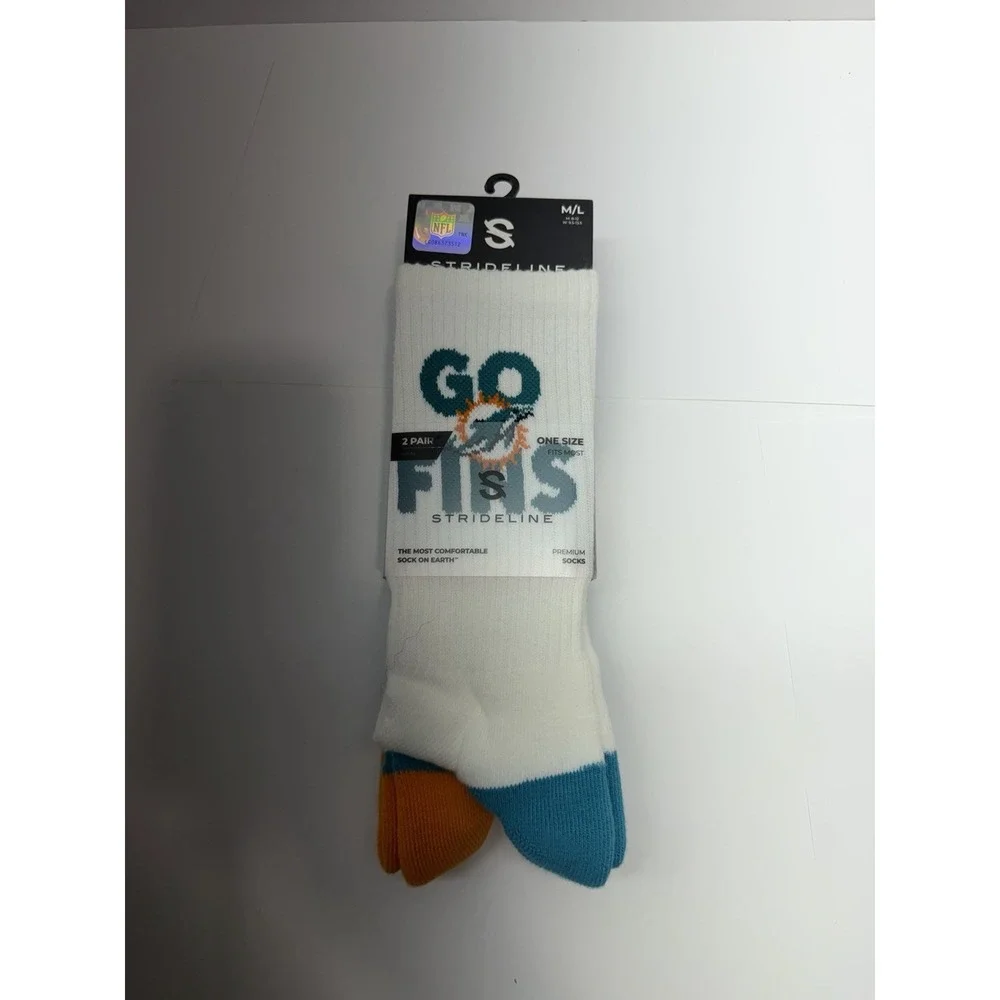 Strideline Miami Dolphins Socks M/L White Aqua Orange Officially Licensed NFL